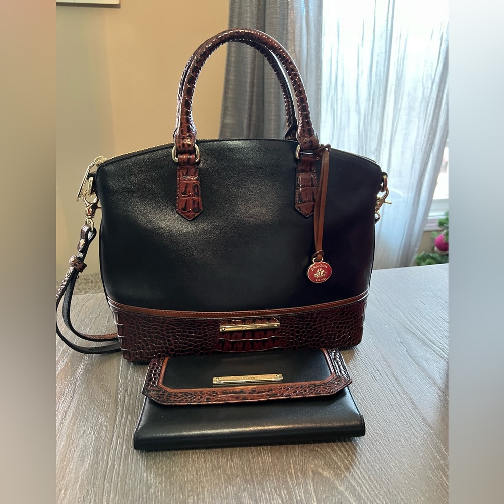 Brahmin Black Tuscan Leather Duxbury Satchel & Checkbook Wallet - Discontinued